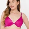 Level 1 Push-Up Padded Underwired Demi Cup Front Open Plunge Bra In Magenta