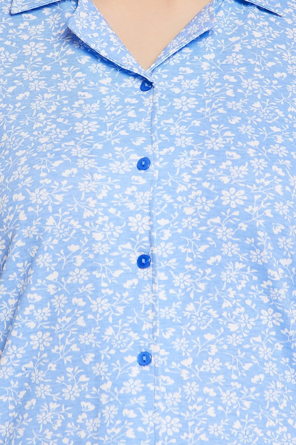 Pretty Florals Button Down Shirt & Pyjama Set In Baby Blue - 100% Cotton - Image 6
