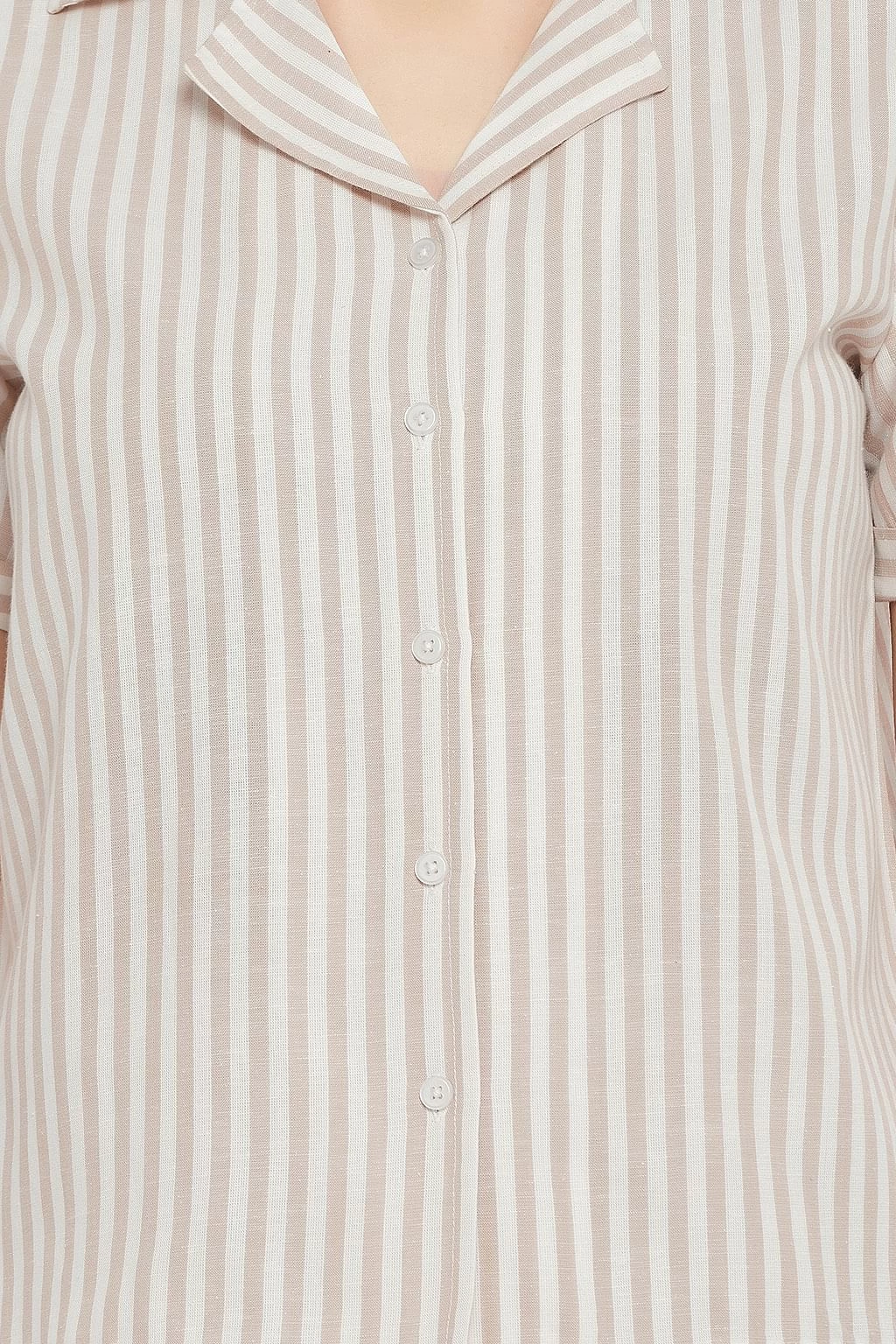 Sassy Stripes Button Down Shirt & Pyjama Set In White - Crepe - Image 6