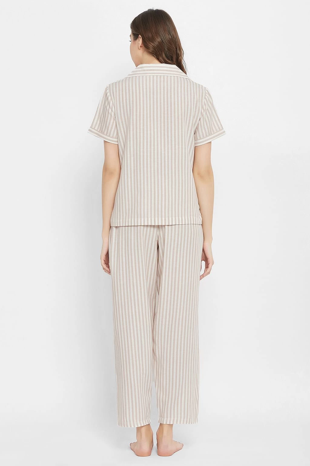 Sassy Stripes Button Down Shirt & Pyjama Set In White - Crepe - Image 5