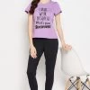 Quirky Quotes Top In Lavender & Chic Basic Joggers Set In Black - 100% Cotton