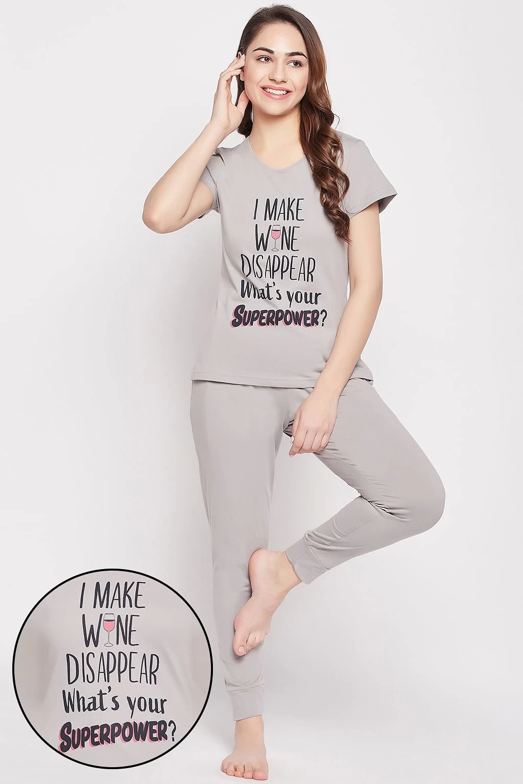 Quirky Quotes Top & Joggers Set In Grey - 100% Cotton
