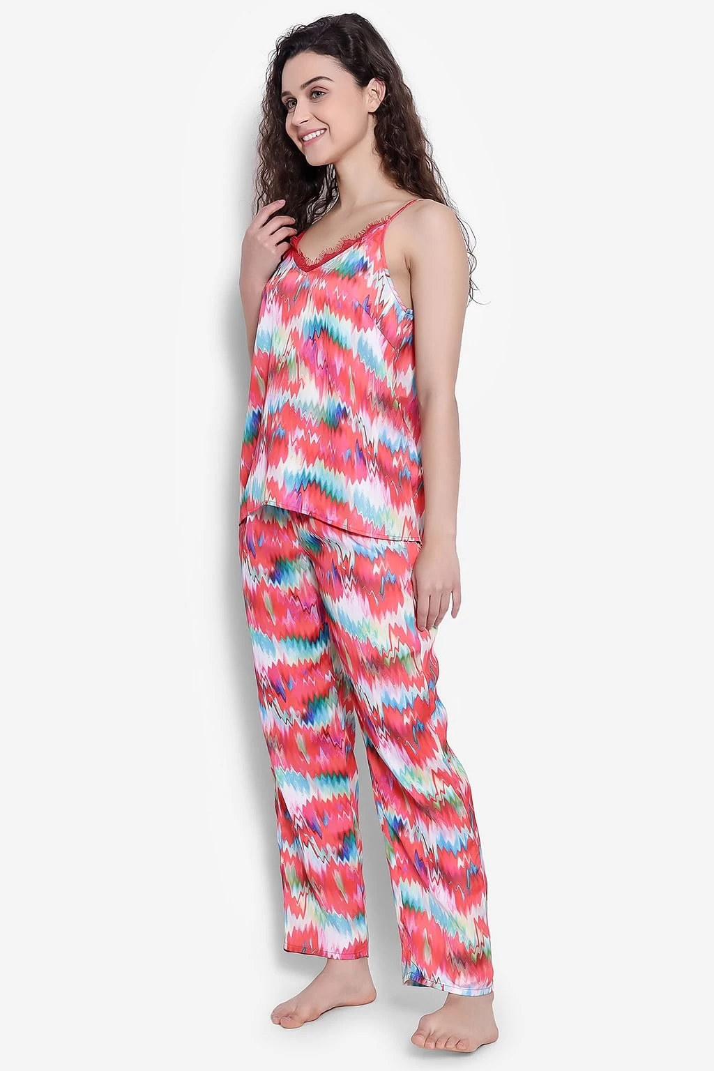 Print Me Pretty Cami Top & Pyjama Set In Multicolour - Satin - Image 3