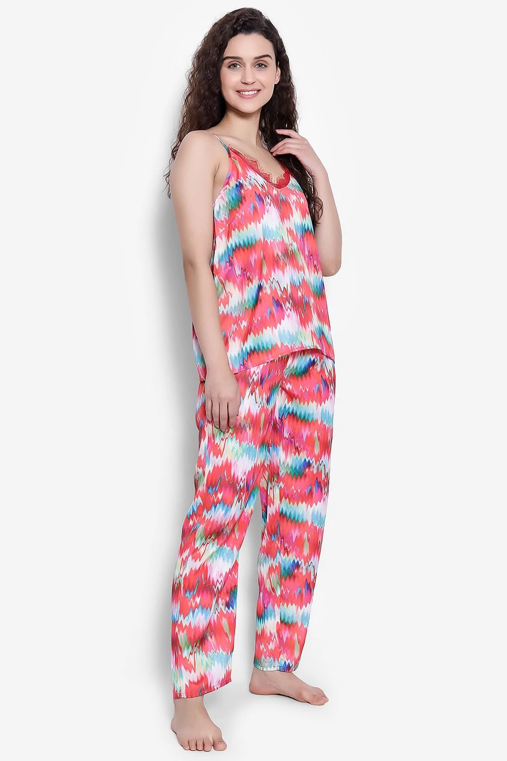 Print Me Pretty Cami Top & Pyjama Set In Multicolour - Satin - Image 2