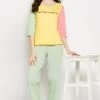 Quirky Quotes Colourblocked Top In Yellow & Chic Basic Pyjama In Mint Green - 100% Cotton