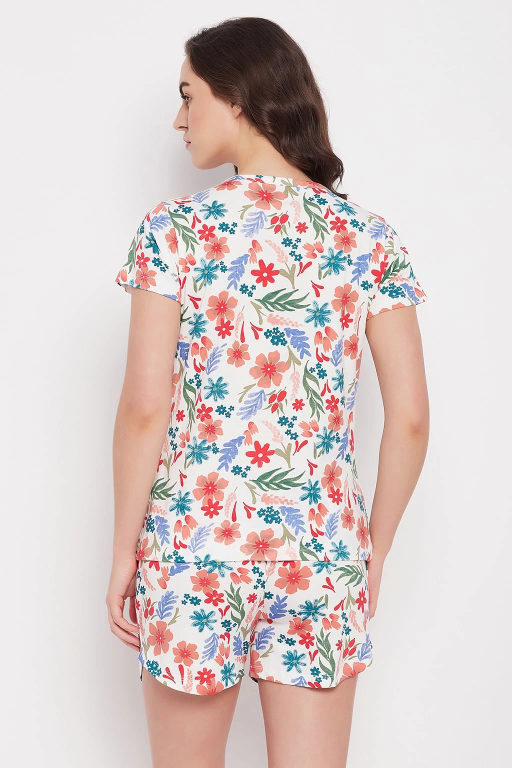 Pretty Florals Button Down Shirt & Shorts Set In White - 100% Cotton - Image 4