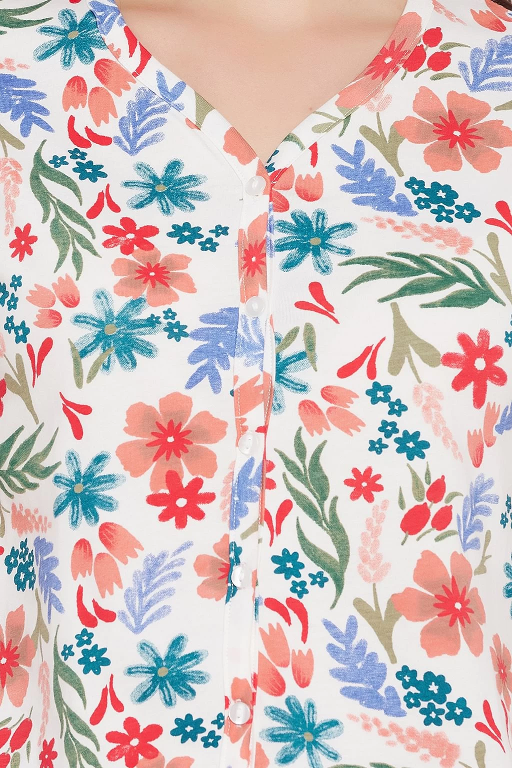 Pretty Florals Button Down Shirt & Shorts Set In White - 100% Cotton - Image 5