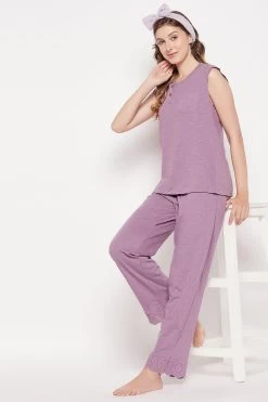 Chic Basic Top & Pyjama Set In Mauve - 100% Cotton