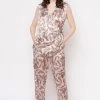 Paisley Print Angrakha Top & Pyjama Set In Cream Colour - Satin