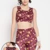 Medium Impact Padded Floral Print Sports Bra In Plum Colour