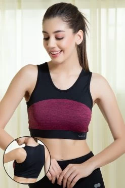 Medium Impact Padded Sports Bra In Pink With Removable Cups