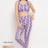 Medium Impact Padded Printed Active Sports Bra & High Rise Active Tights With Side Pocket In Purple