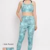 Medium Impact Padded Printed Sports Bra & High Rise Active Tights With Side Pocket In Sky Blue