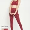 Medium Impact Printed Padded Sports Bra & High Rise Active Tights In Maroon With Side Pocket