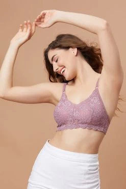 Non-Padded Non-Wire Full Cup Bralette In Lilac - Lace