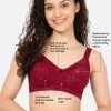Non-Padded Non-Wired Full Cup Minimiser Bra In Maroon - Lace