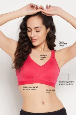 Non-Padded Non-Wired Full Figure Spacer Cup T-shirt Bra In Hot Pink - Cotton Rich