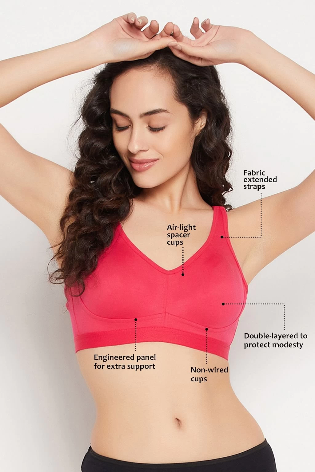 Non-Padded Non-Wired Full Figure Spacer Cup T-shirt Bra In Hot Pink - Cotton Rich