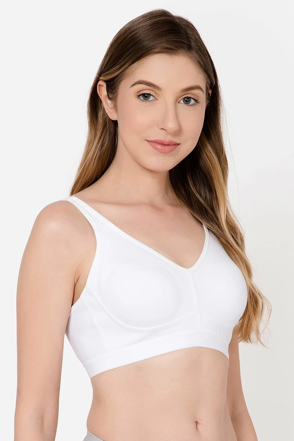 Non-Padded Non-Wired Full Figure Spacer Cup T-shirt Bra In White - Cotton Rich - Image 3