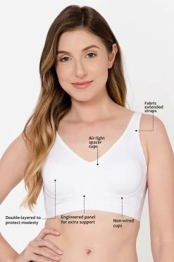 Non-Padded Non-Wired Full Figure Spacer Cup T-shirt Bra In White - Cotton Rich