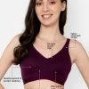 Non-Padded Non-Wired Full Figure Spacer Cup T-shirt Bra In Wine Colour - Cotton Rich