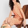 Floral Print Short Night Dress In Peach Colour - 100% Cotton