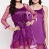 Chic Basic Short Night Dress & Robe Set In Purple - Satin