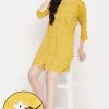 Pretty Florals Button Down Short Night Dress In Mustard Yellow - 100% Cotton