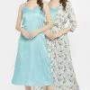 Chic Basic Long Night Dress & Pretty Florals Robe In Sky Blue - Satin