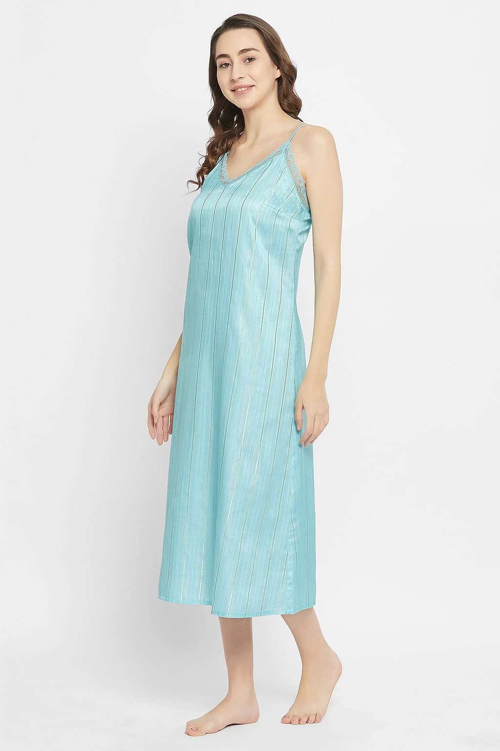 Chic Basic Long Night Dress & Pretty Florals Robe In Sky Blue - Satin - Image 8