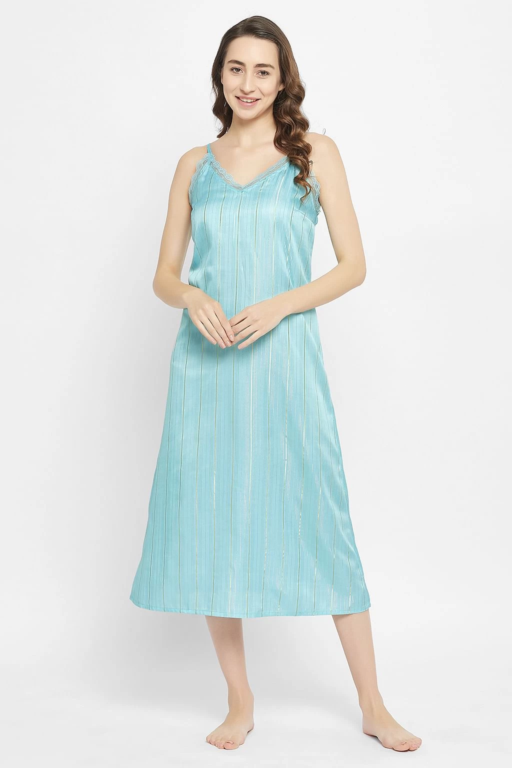 Chic Basic Long Night Dress & Pretty Florals Robe In Sky Blue - Satin - Image 7