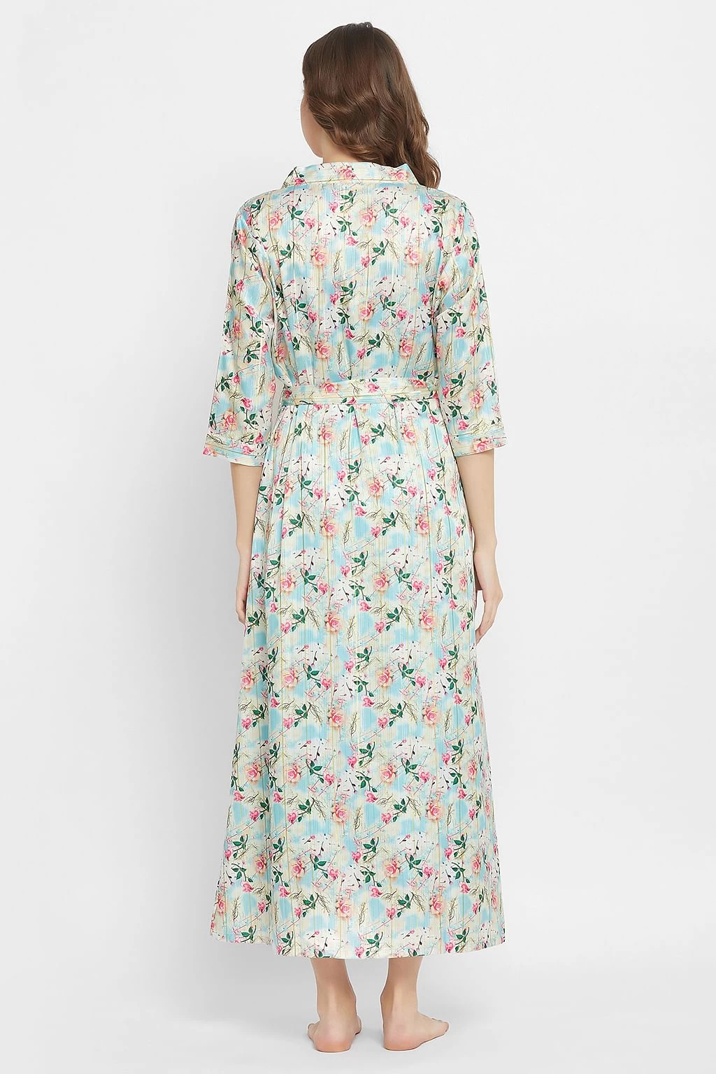 Chic Basic Long Night Dress & Pretty Florals Robe In Sky Blue - Satin - Image 5