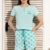 Owl Print Top & Shorts Set In Sky Blue - 100% Cotton