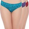 Pack Of 3 Mid Waist Printed Hipster Panties With Inner Elastic - 100% Cotton