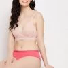 Padded Non-Wired Demi Cup Plunge Bra In Baby Pink