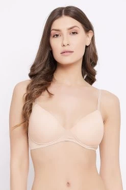 Padded Non-Wired Demi Cup T-shirt Bra In Nude Colour