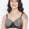 Padded Non-Wired Full Cup Animal Print T-shirt Bra In Black - Lace