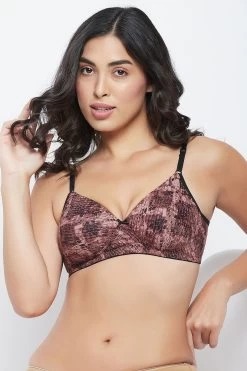 Padded Non-Wired Full Cup Animal Print T-shirt Bra In Brown