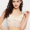 Padded Non-Wired Full Cup Bralette In Cream Colour - Lace