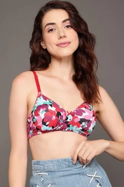 Padded Non-Wired Full Cup Floral Print T-shirt Bra In Multicolour