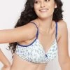 Padded Non-Wired Full Cup Floral Print T-shirt Bra In White