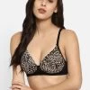 Level 1 Push-up Non-Wired Demi Cup Animal Print T-shirt Bra In Black