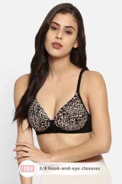 Level 1 Push-up Non-Wired Demi Cup Animal Print T-shirt Bra In Black