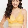 Padded Non-Wired Full-Cup Longline Bralette In Yellow - Lace