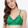 Padded Non-Wired Full Cup Multiway Bra In Green - Lace