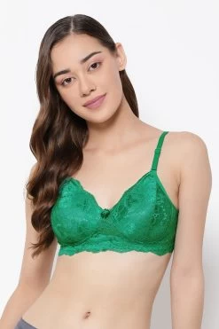 Padded Non-Wired Full Cup Multiway Bra In Green - Lace