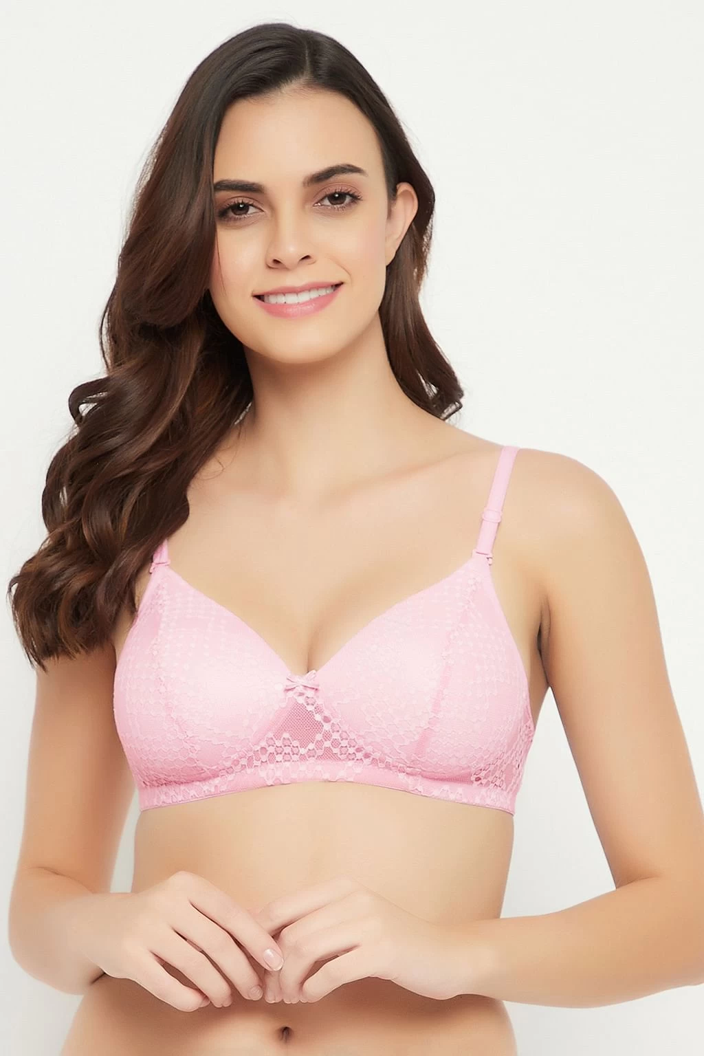 Padded Non-Wired Full Cup Multiway Bra In Baby Pink - Lace - Image 2