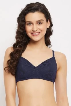 Padded Non-Wired Full Cup Multiway Bra In Navy - Lace