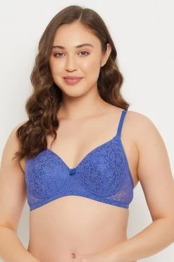 Padded Non-Wired Full Cup Multiway Bra In Cobalt Blue - Lace