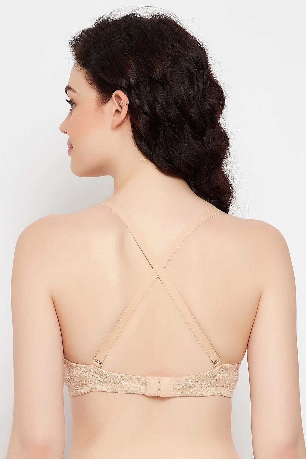 Padded Non-Wired Full Cup Multiway Bra In Nude Colour - Lace - Image 6